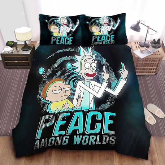 Rick And Morty Bedding Set Rick And Morty Peace Among Worlds Duvet Covers Black Unique Gift