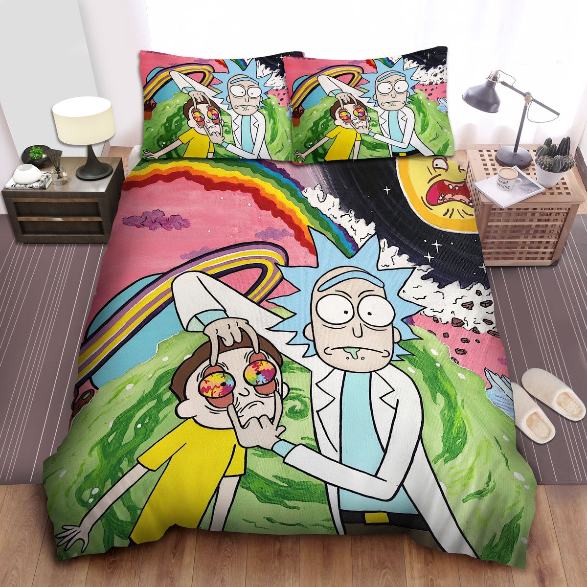 Rick And Morty Bedding Set Rick And Morty In Trippy Universe Duvet Covers Colorful Unique Gift