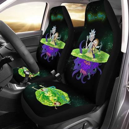 Rick And Moty Car Seat Covers Rick And Morty With Monster In Space Spiral Seat Covers Colorful