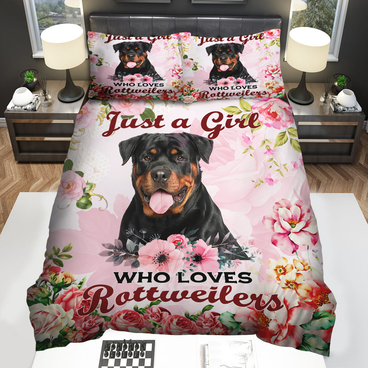 Dog Bedding Set Just A Girl Who Loves Rottweiler Duvet Covers Pink Unique Gift