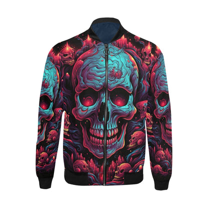 Skull Bomber Jacket Radical Skull Art Pattern Bomber Blue Red Unisex