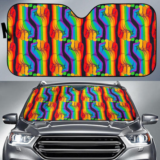 LGBT Car Sun Shade LGBT Rainbow Hand Fist Pattern Winshield Sun Shade Colorful