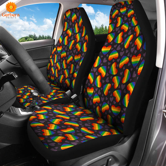 LGBT Car Seat Covers Rainbow Heart LGBT Pattern Seat Covers Colorful