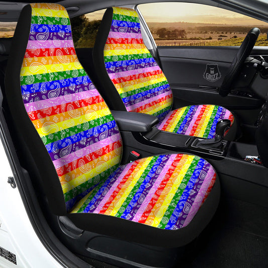 LGBT Car Seat Covers Rainbow LGBT Paisley Bandana Pattern Seat Covers Colorful