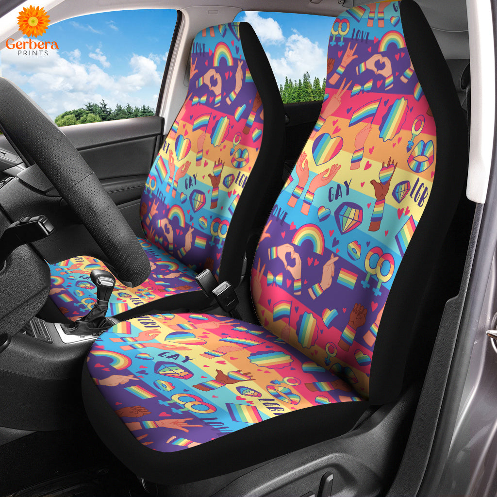 LGBT Car Seat Covers Rainbow LGBT Symbols Pattern Seat Covers Colorful
