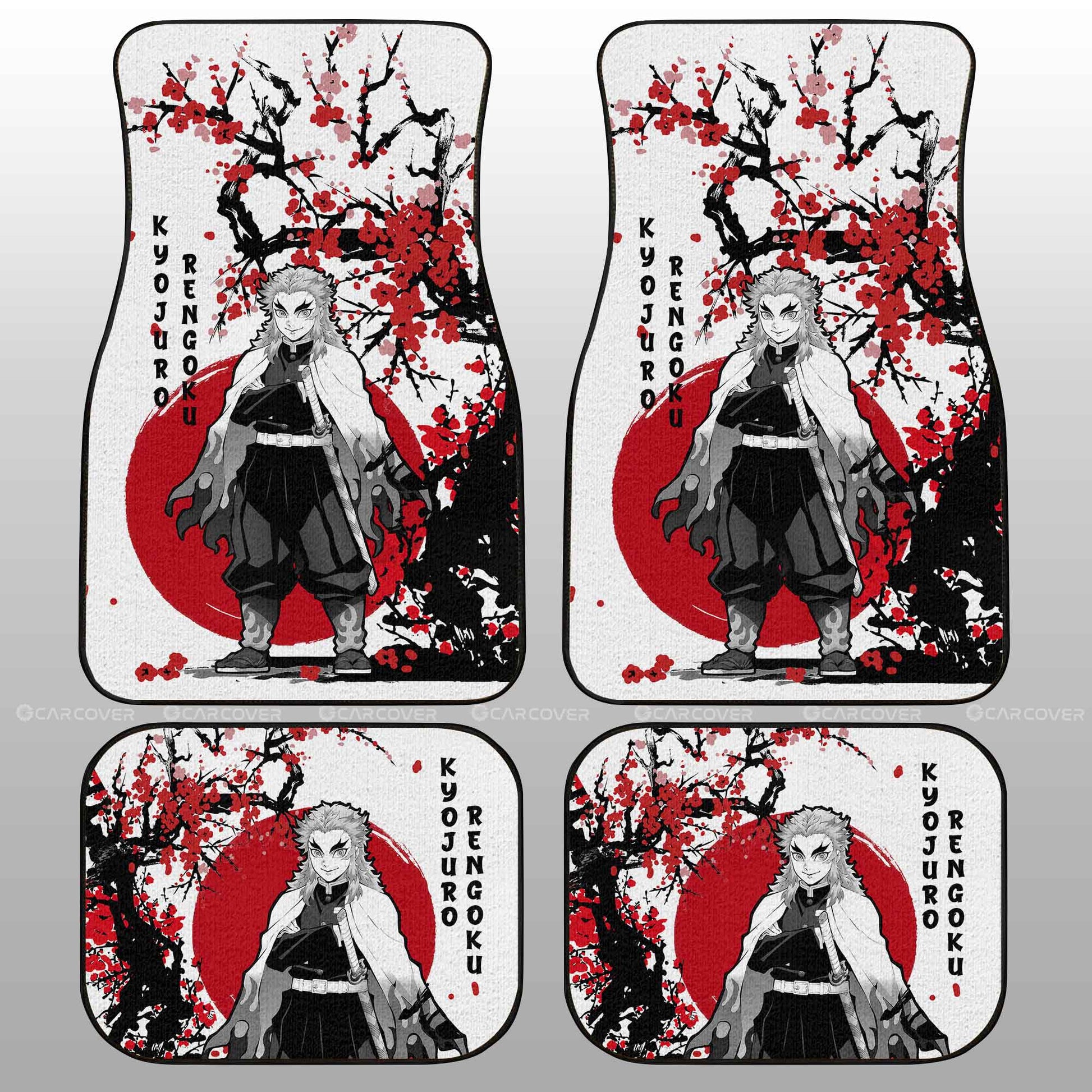 Demon Slayer Car Mats Rengoku Car Floor Mats Japan Style Anime Demon Slayer Car Interior Floor Mats