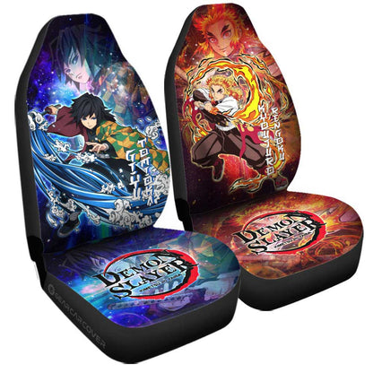 Demon Slayer Car Seat Covers Rengoku And Giyuu Characters Seat Covers Orange Blue