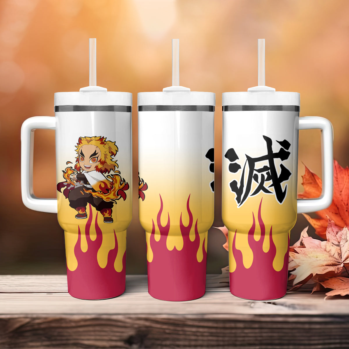 Demon Slayer 40 Oz Tumbler Chibi Rengoku Fire Pattern Tumbler 40 Oz Yellow Red