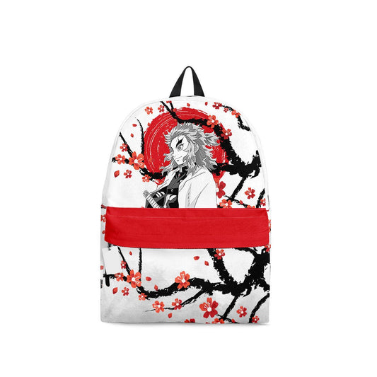 Demon Slayer Backpack Rengoku Japanese Cherry Blossom Pattern Backpacks White Red