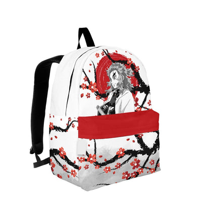 Demon Slayer Backpack Rengoku Japanese Cherry Blossom Pattern Backpacks White Red
