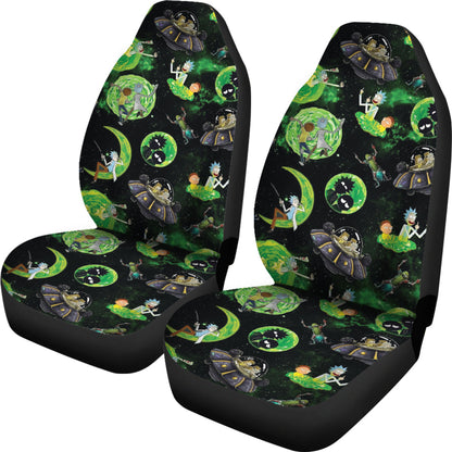 Rick And Moty Car Seat Covers Rick And Morty Scene Pattern Seat Covers Black Green