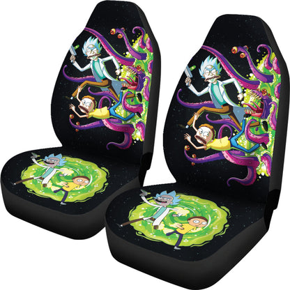 Rick And Moty Car Seat Covers Rick And Morty Running From Monster Seat Covers Colorful