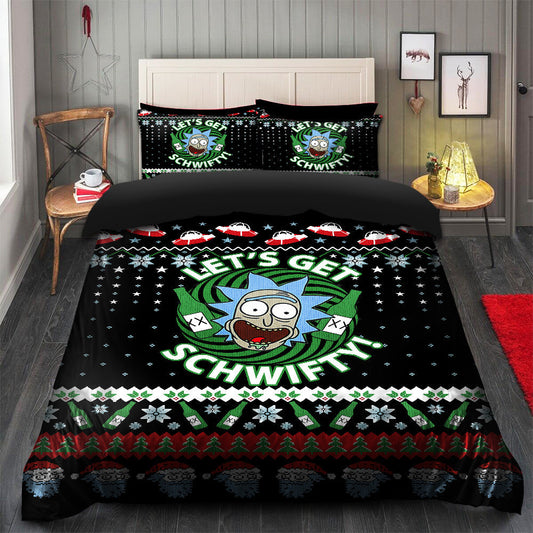 Rick And Morty Bedding Set Rick And Morty Let's Get Schwifty Duvet Covers Black Green Unique Gift