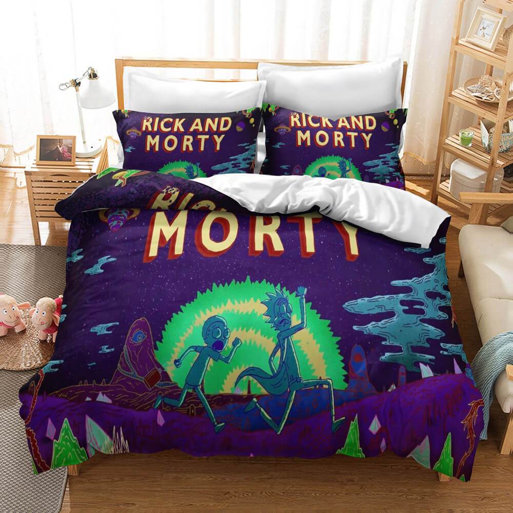 Rick And Morty Bedding Set Rick And Morty Running Away Duvet Covers Colorful Unique Gift