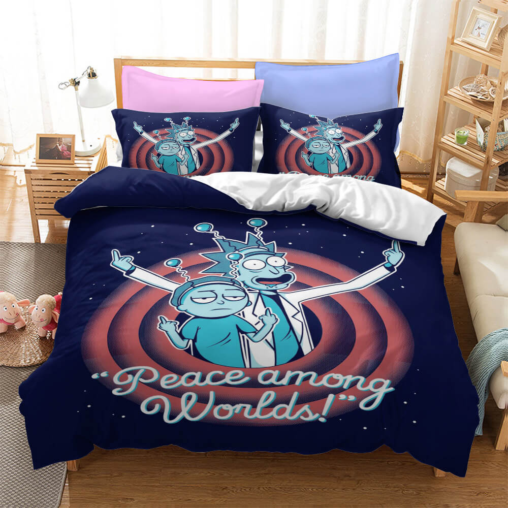 Rick And Morty Bedding Set Rick And Morty Outerspace Peace Amongs World Duvet Covers Colorful Unique Gift