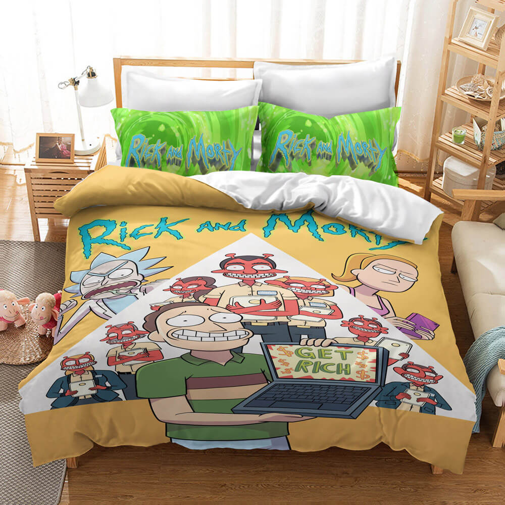 Rick And Morty Bedding Set Rick And Morty Get Rich Duvet Covers Colorful Unique Gift