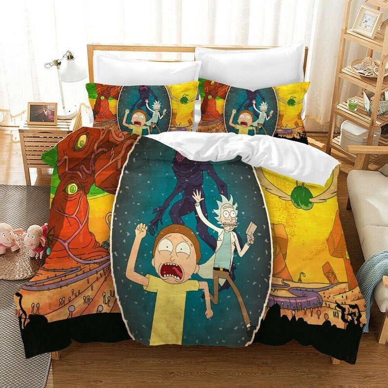 Rick And Morty Bedding Set Rick And Morty Chased By Monster Duvet Covers Colorful Unique Gift