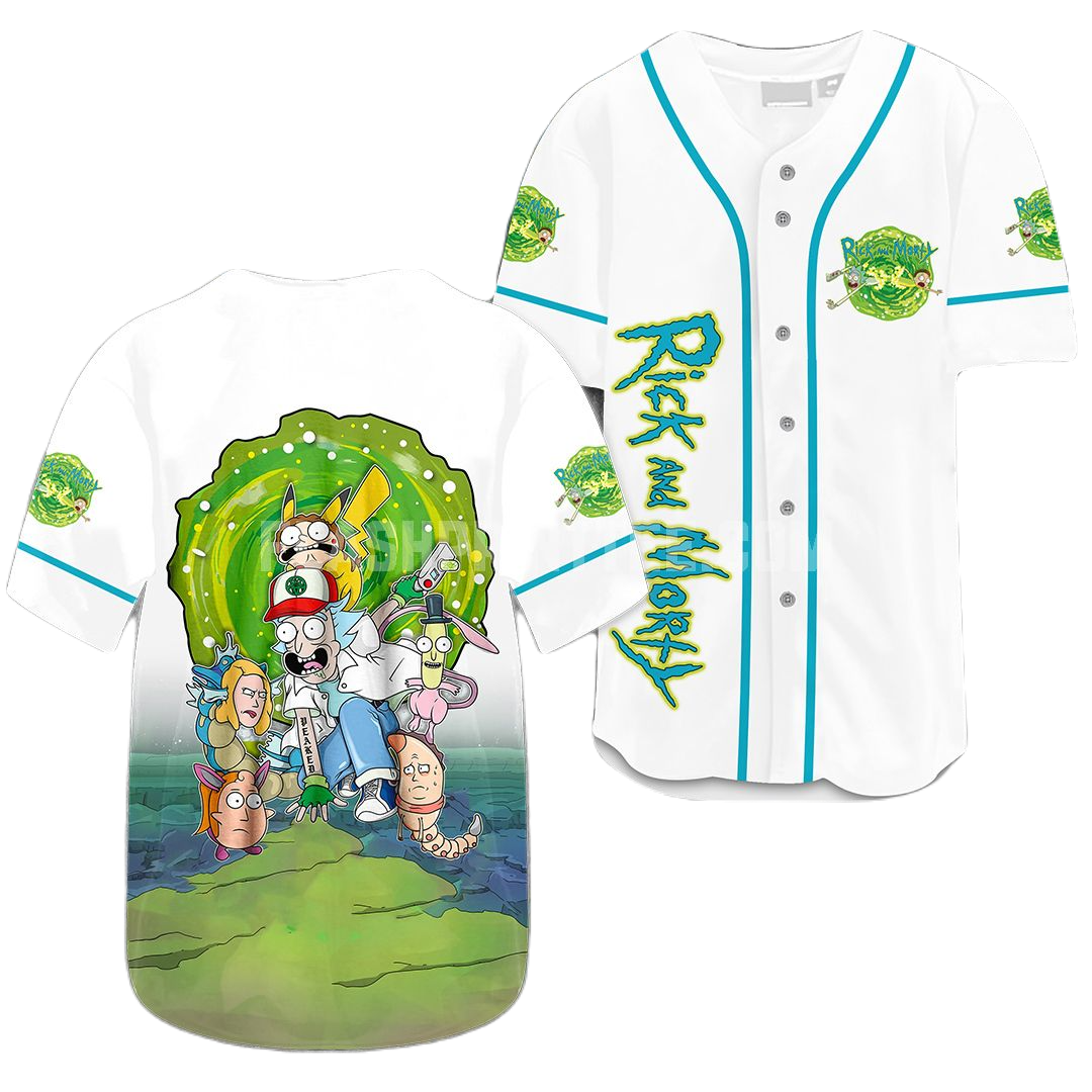 Rick and Morty Baseball Jersey Rick And Morty Pokemon Jersey Shirt White Unisex Adult New Release