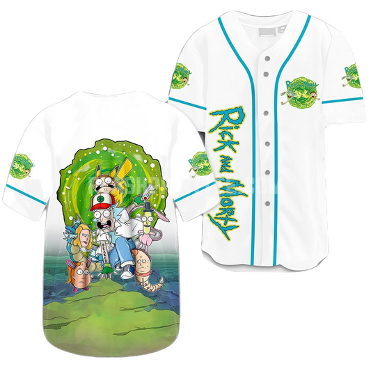 Rick and Morty Baseball Jersey Rick And Morty Pokemon Jersey Shirt White Unisex Adult New Release