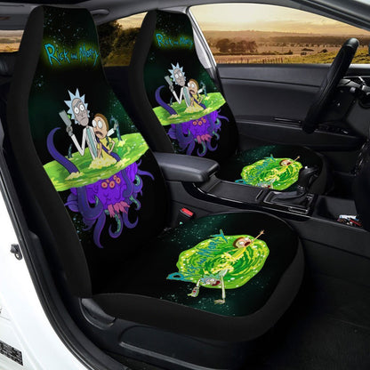 Rick And Moty Car Seat Covers Rick And Morty With Monster In Space Spiral Seat Covers Colorful