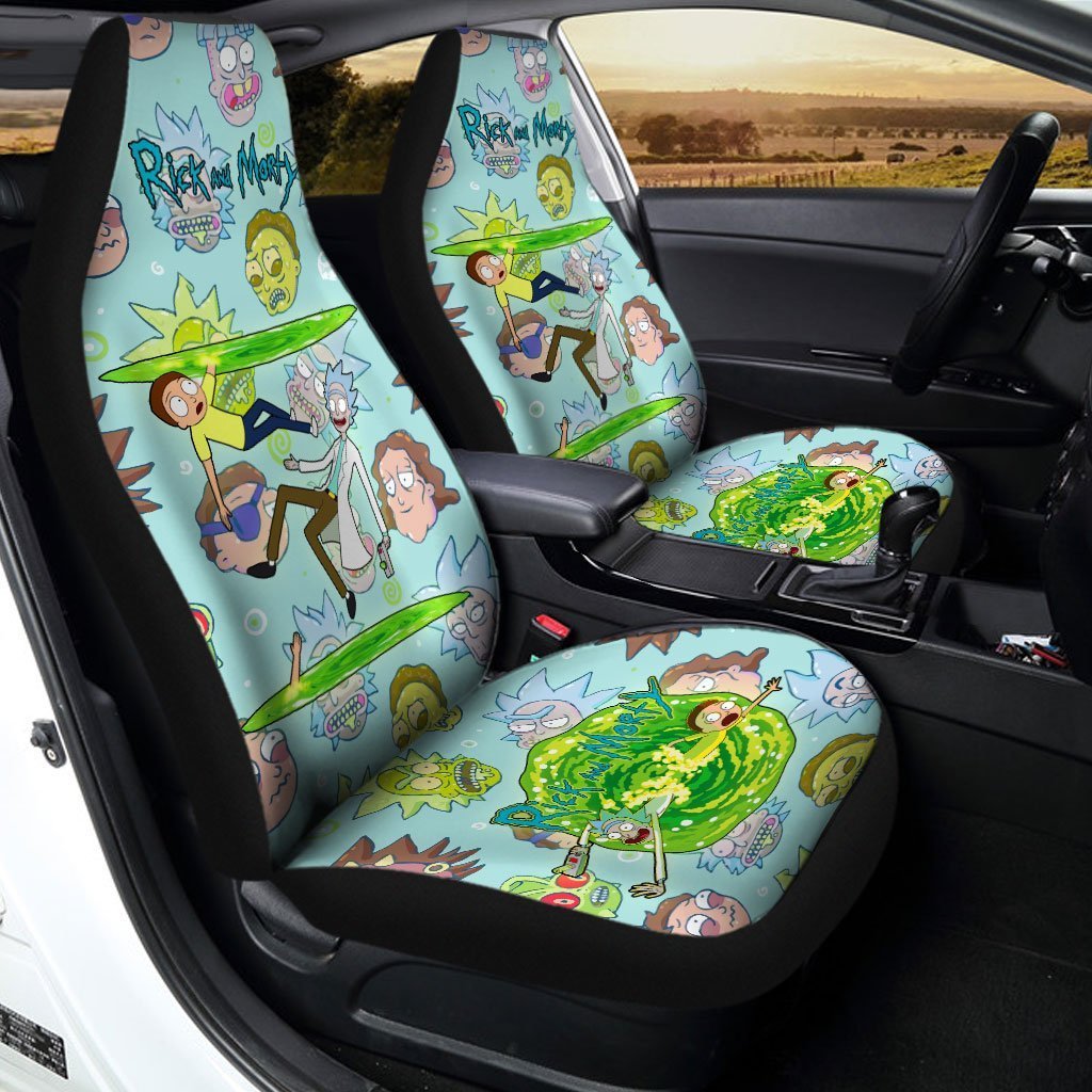 Rick And Moty Car Seat Covers Rick And Morty Characters Head Pattern Seat Covers Colorful