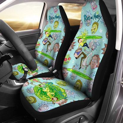 Rick And Moty Car Seat Covers Rick And Morty Characters Head Pattern Seat Covers Colorful