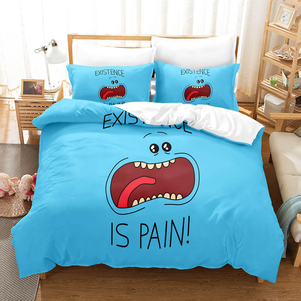 Rick And Morty Bedding Set Rick And Morty Existence Is Pain Duvet Covers Blue Unique Gift