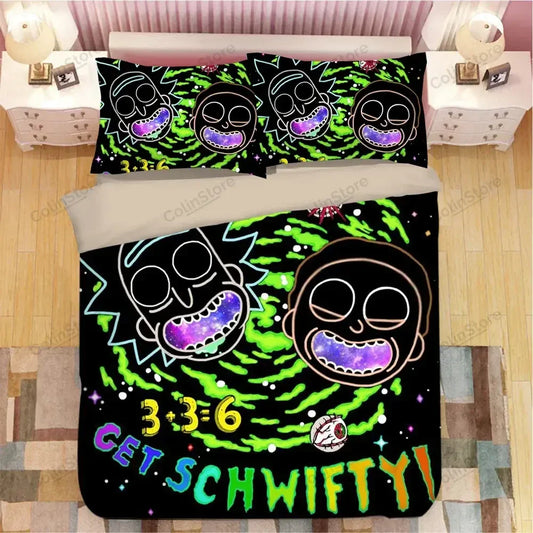 Rick And Morty Bedding Set Rick And Morty Get Schwifty Duvet Covers Colorful Unique Gift