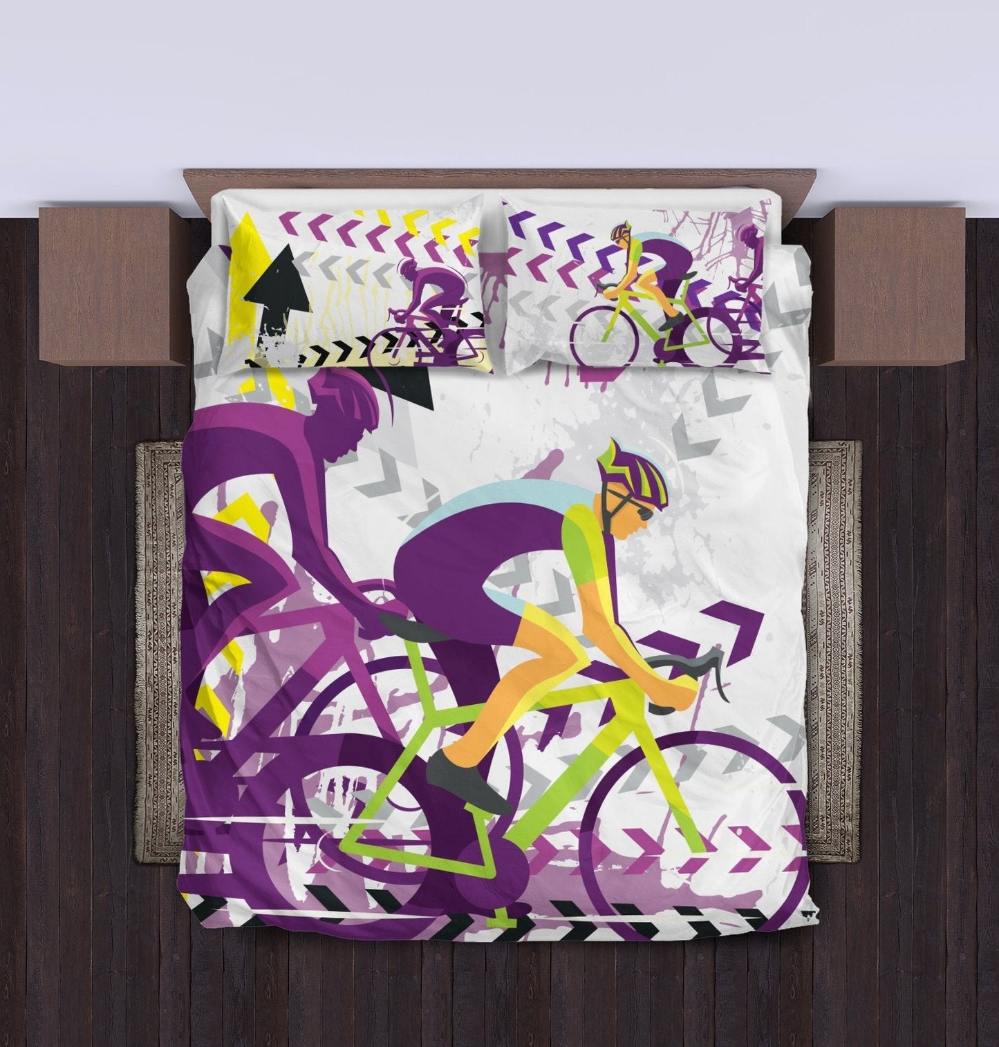 Bicycle Bedding Set Roan Bike Cycling Pattern Duvet Covers White Purple Unique Gift