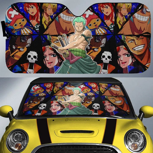 One Piece Car Sun Shade Roronoa Zoro And Other Characters Winshield Sun Shade Colorful