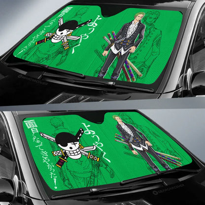 One Piece Car Sun Shade Roronoa Zoro One Piece Graphic Symbol Winshield Sun Shade Green