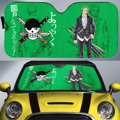 One Piece Car Sun Shade Roronoa Zoro One Piece Graphic Symbol Winshield Sun Shade Green