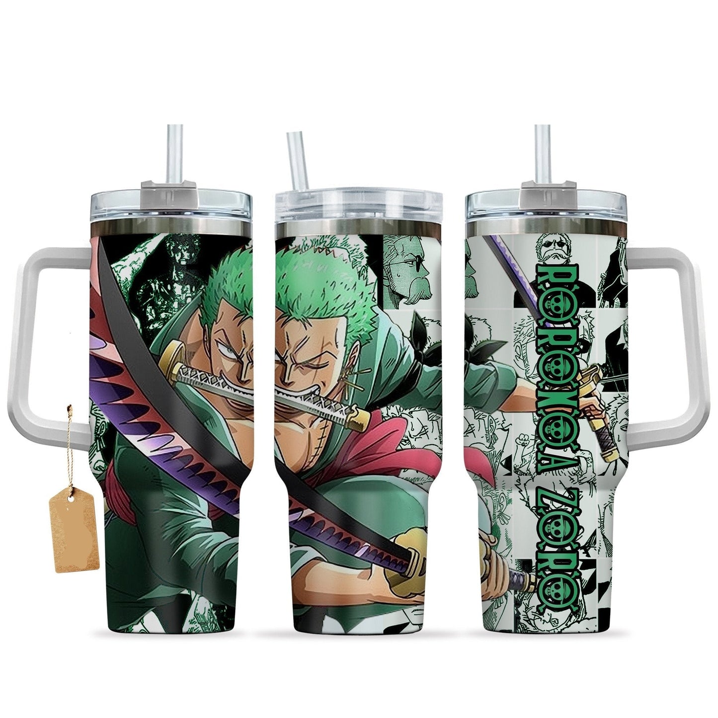 One Piece 40 Oz Tumbler Roronoa Zoro The Swordman Graphic Tumbler 40 Oz Green