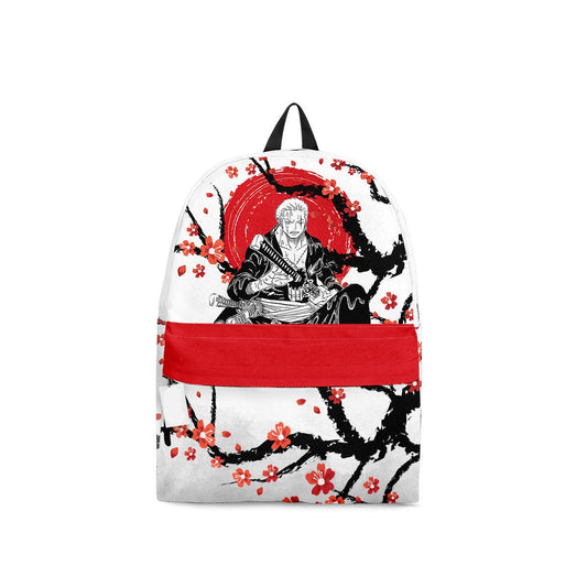 One Piece Backpack Roronoa Zoro Japanese Cherry Blossom Pattern Backpacks White Red