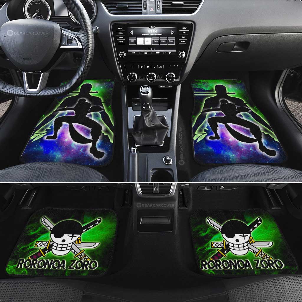 One Piece Car Mats One Piece Roronoa Zoro Silhouette Jolly Roger Symbol Galaxy Car Floor Mats Black Green