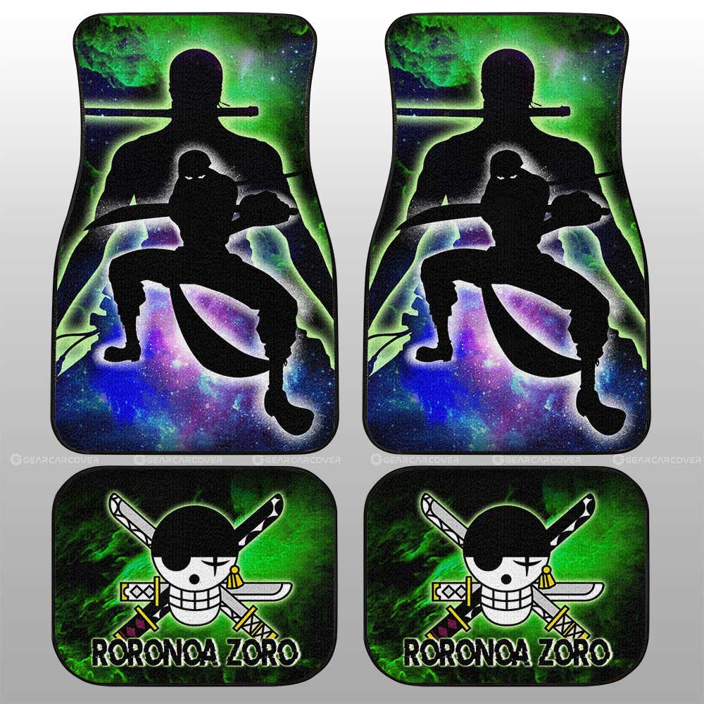 One Piece Car Mats One Piece Roronoa Zoro Silhouette Jolly Roger Symbol Galaxy Car Floor Mats Black Green