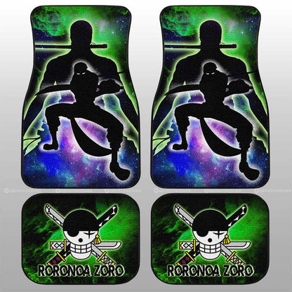 One Piece Car Mats One Piece Roronoa Zoro Silhouette Jolly Roger Symbol Galaxy Car Floor Mats Black Green