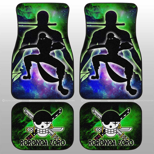 One Piece Car Mats One Piece Roronoa Zoro Silhouette Jolly Roger Symbol Galaxy Car Floor Mats Black Green