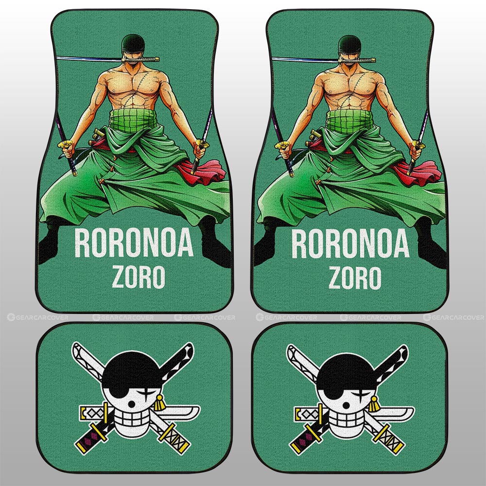 One Piece Car Mats One Piece Zoro Fighting Pose Three Swords Car Floor Mats Green