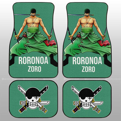 One Piece Car Mats One Piece Zoro Fighting Pose Three Swords Car Floor Mats Green