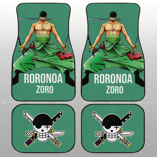 One Piece Car Mats One Piece Zoro Fighting Pose Three Swords Car Floor Mats Green