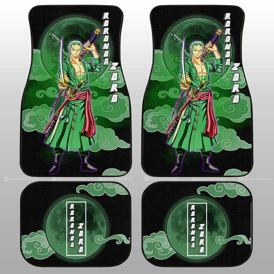 One Piece Car Mats One Piece Roronoa Zoro Cloud And Moon Pattern Car Floor Mats Black Green