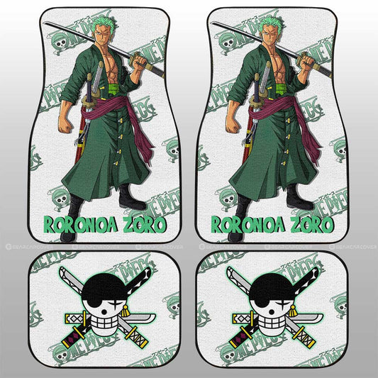 One Piece Car Mats One Piece Roronoa Zoro Graphic Jolly Roger Symbol Car Floor Mats White Green