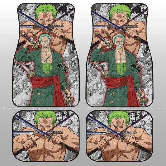 One Piece Car Mats One Piece Zoro Manga Pattern Car Floor Mats Green Grey