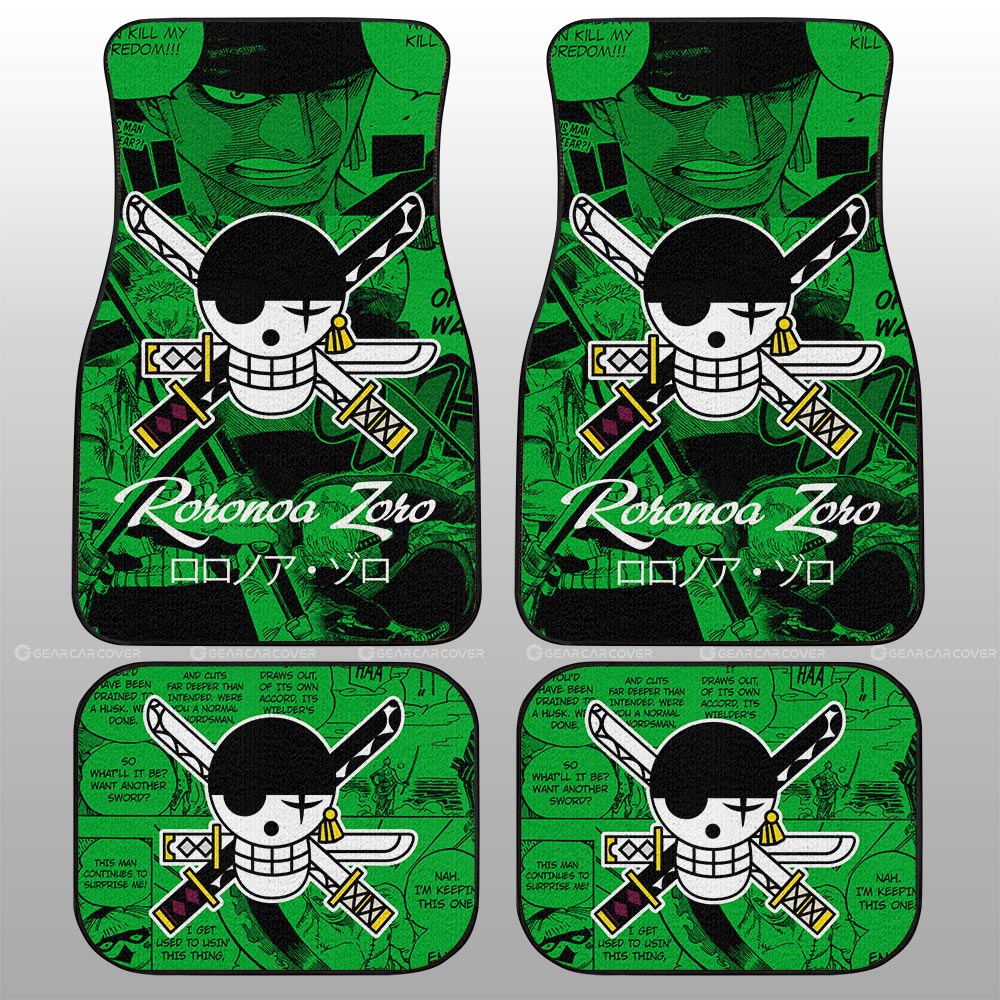 One Piece Car Mats One Piece Zoro Jolly Roger Symbol Manga Pattern Car Floor Mats Green