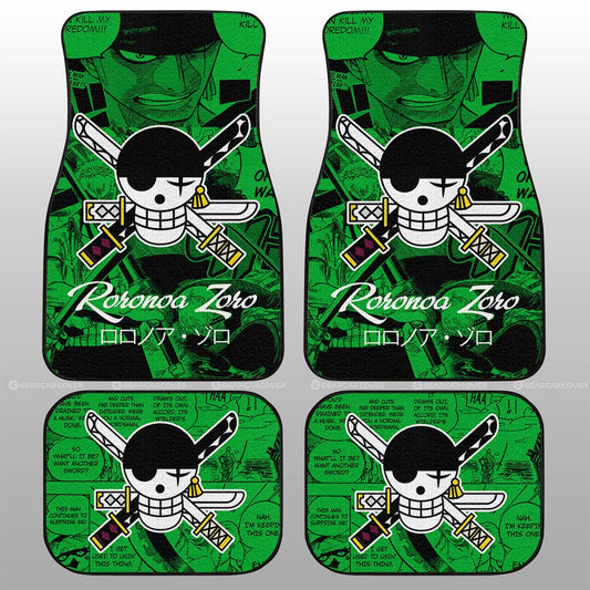 One Piece Car Mats One Piece Zoro Jolly Roger Symbol Manga Pattern Car Floor Mats Green