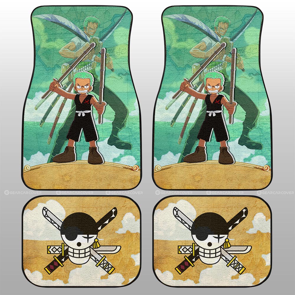 One Piece Car Mats One Piece Young Cute Zoro Jolly Roger Symbol Car Floor Mats Green Yellow