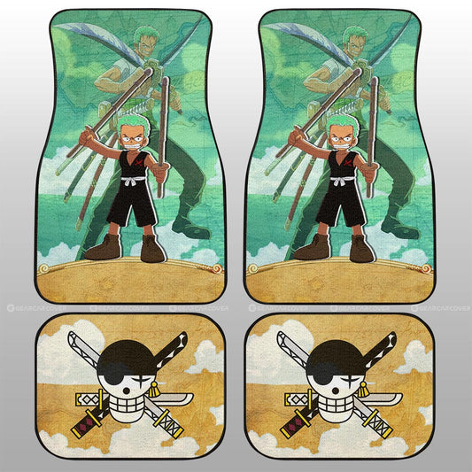 One Piece Car Mats One Piece Young Cute Zoro Jolly Roger Symbol Car Floor Mats Green Yellow