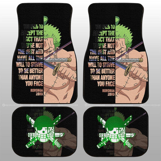 One Piece Car Mats One Piece Zoro Half Face And Quote Car Floor Mats Black Green