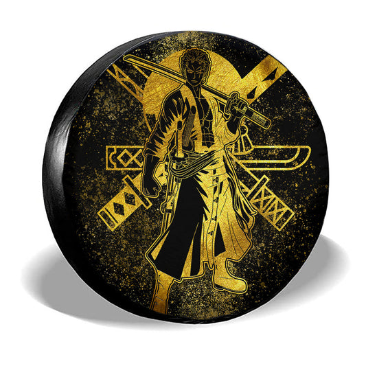 One Piece Spare Tire Cover One Piece Character Roronoa Zoro Silhouette Tire Covers Black Yellow